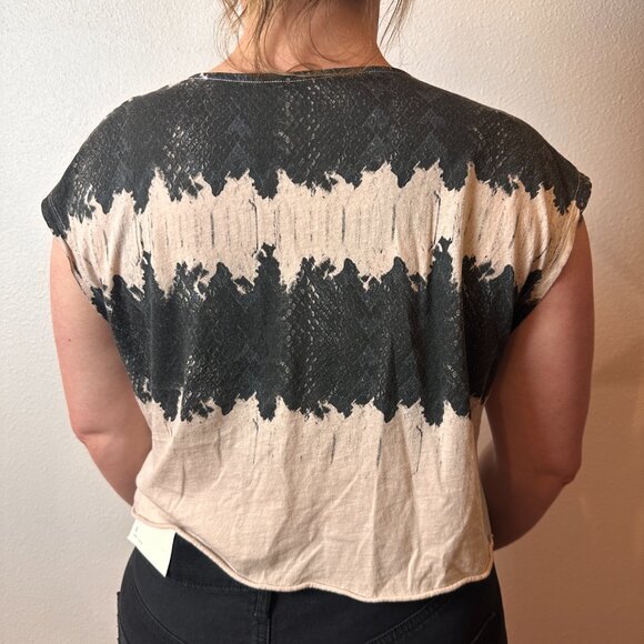 All Saints Crop Top Pink Black Snake Print Boxy Loose Muscle Tank Raw Hem Smal - Picture 4 of 7